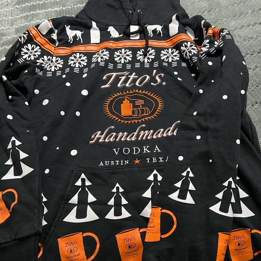 Tito's Handmade Vodka Black and Orange Christmas hoodie